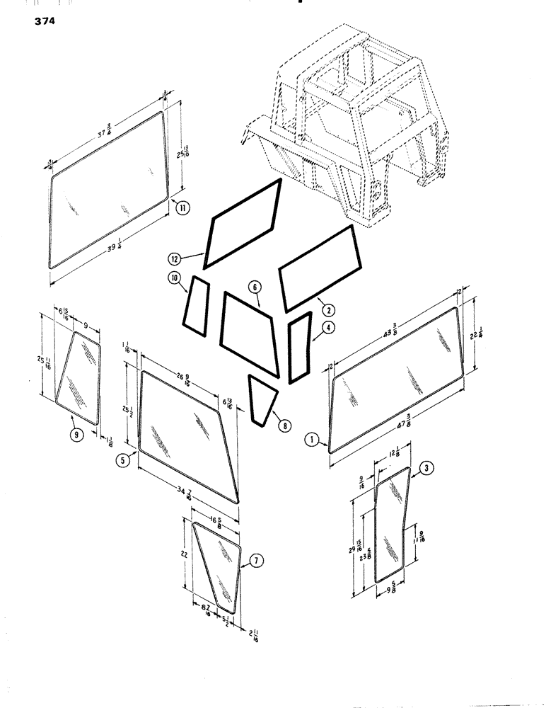 Схема запчастей Case IH 1090 - (374) - CAB, GLASS, BETTENDORF (09) - CHASSIS/ATTACHMENTS