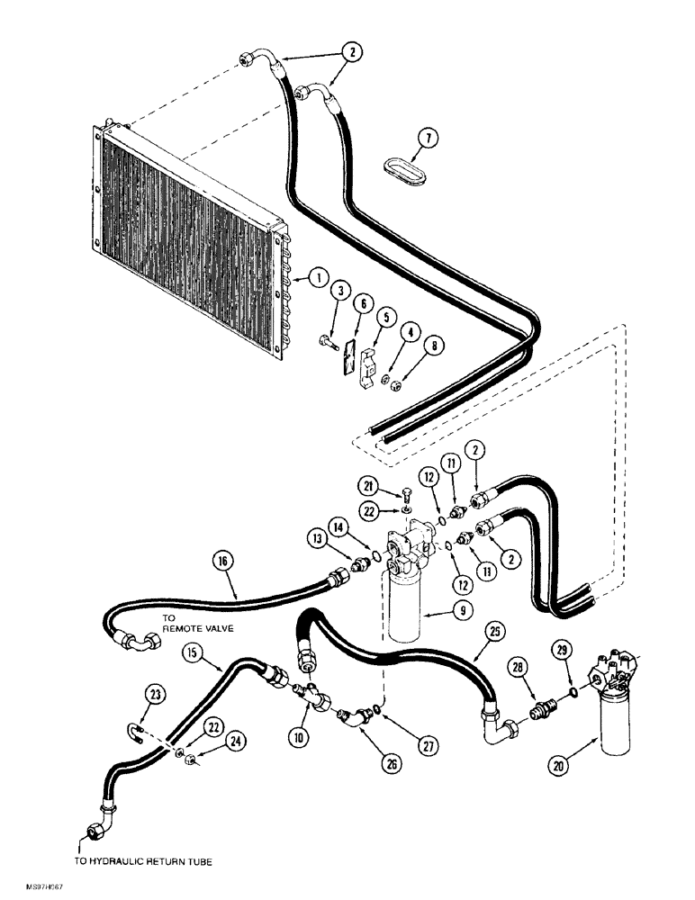 Схема запчастей Case IH 9370 QUADTRAC - (8-122) - HIGH OUTPUT HYDRAULIC SYSTEM, OIL COOLER AND FILTER CIRCUIT, P.I.N. JEE0071001 AND AFTER (08) - HYDRAULICS
