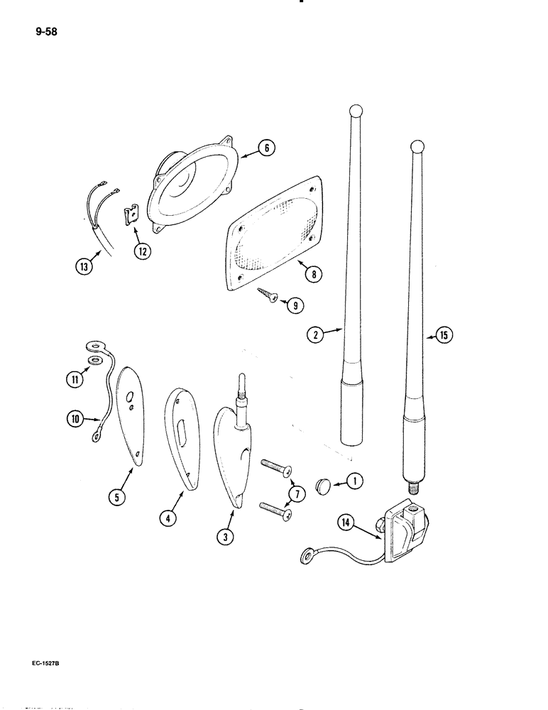 Схема запчастей Case IH 595 - (9-058) - CAB, RADIO LOUDSPEAKER AND ANTENNA (09) - CHASSIS/ATTACHMENTS