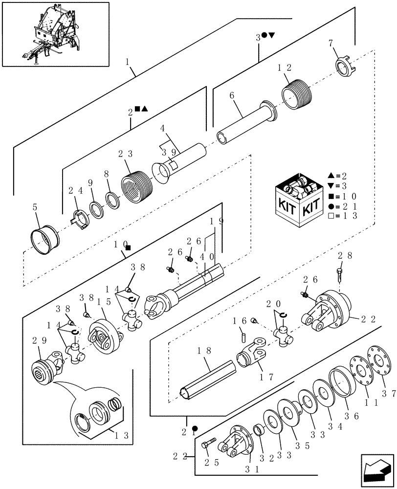 Схема запчастей Case IH RBX453 - (01.90) - POWER TAKE OFF, SLIP CLUTCH, 540 RPM, NORTH AMERICA, PRIOR TO P.I.N. Y6N016413 (01) - POWER TAKE OFF