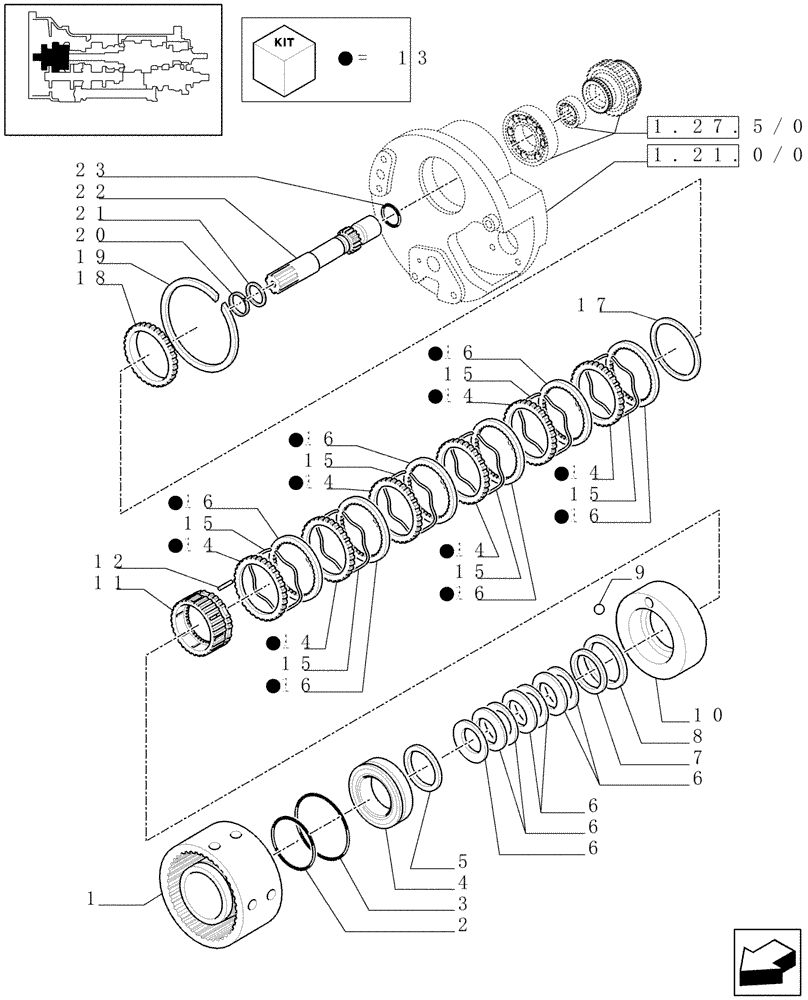 Схема запчастей Case IH MAXXUM 140 - (1.27.2[02]) - TRANSMISSION 24X24 HI-LO - CLUTCHES (STD + VAR.330282) (03) - TRANSMISSION