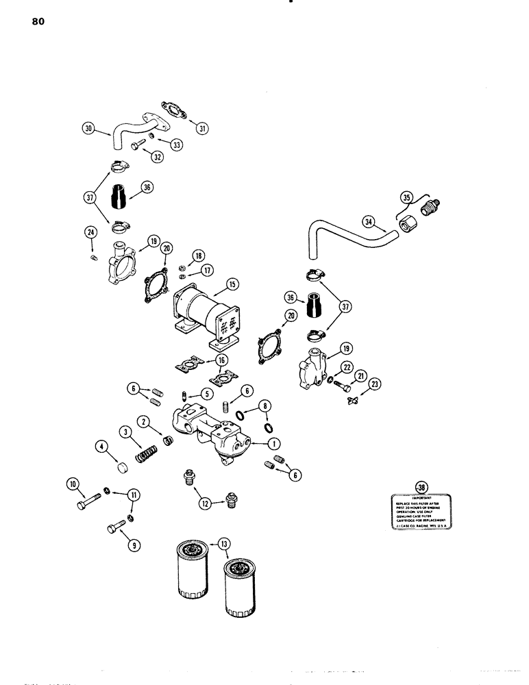 Схема запчастей Case IH 504BDT - (080) - OIL FILTER & HEAT EXCHANGER, ENG. L/FUEL DEVICE, 504BDT & 451BDT TURBOCHARGED ENG. W/O OIL COOLER, B (02) - ENGINE
