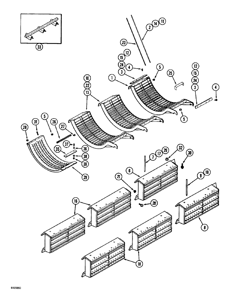 Схема запчастей Case IH 1688 - (9B-26) - CONCAVES, TWO PIECE AND GRATES (14) - ROTOR, CONCANVES & SIEVE