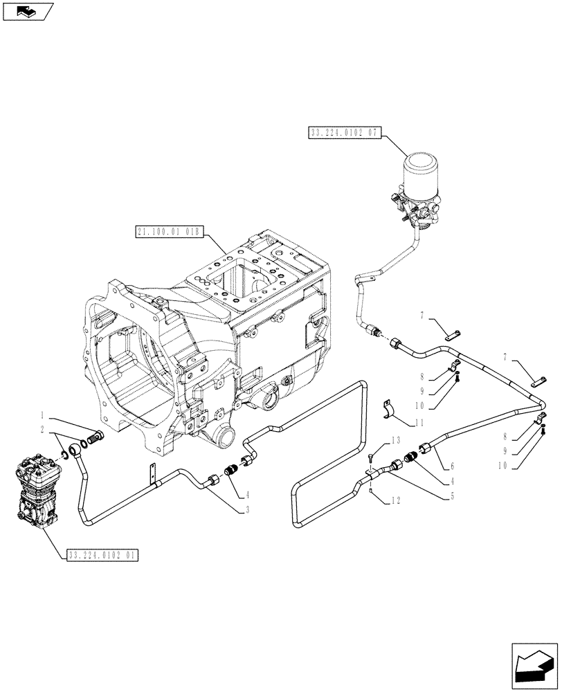 Схема запчастей Case IH PUMA 170 - (33.224.0102[02]) - ABS SYSTEM - PNEUMATIC TRAILER BRAKE - AIR COMPRESSOR - PIPES (VAR. 743922) (33) - BRAKES & CONTROLS