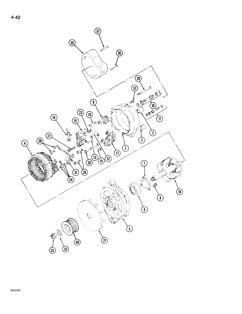 Схема запчастей Case IH 9230 - (4-042) - ALTERNATOR ASSEMBLY, WITH DEBRIS SCREEN (04) - ELECTRICAL SYSTEMS