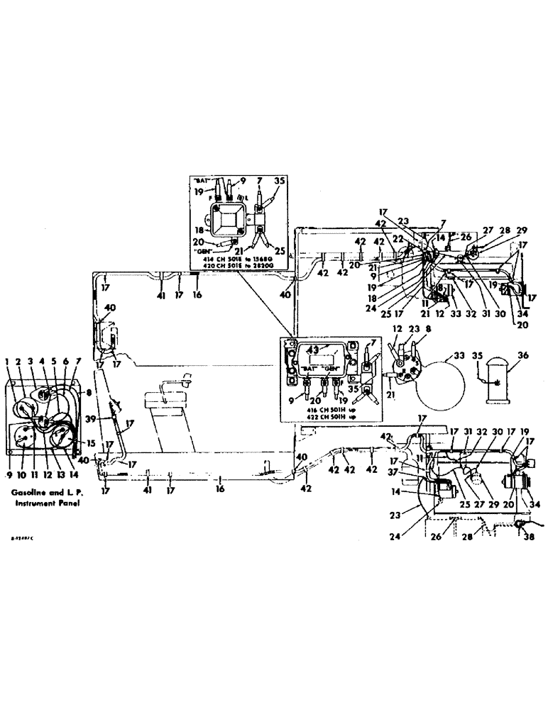 Схема запчастей Case IH 420 - (300) - ELEC. SYS. WIRING DIAGRAM, ALL 414 & 420 COTTON PICKERS, 416, CH501H - CH1695, 422, CH501H - CH3166 (55) - ELECTRICAL SYSTEMS