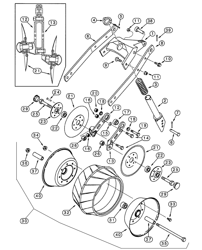 Схема запчастей Case IH 1200 - (L.10.F[12]) - PRESS WHEEL & COVERING DISC, WITH LH LEADING DISC OPENER (RH SIDE OF PLANTER, BSN CBJ0001610) L - Field Processing