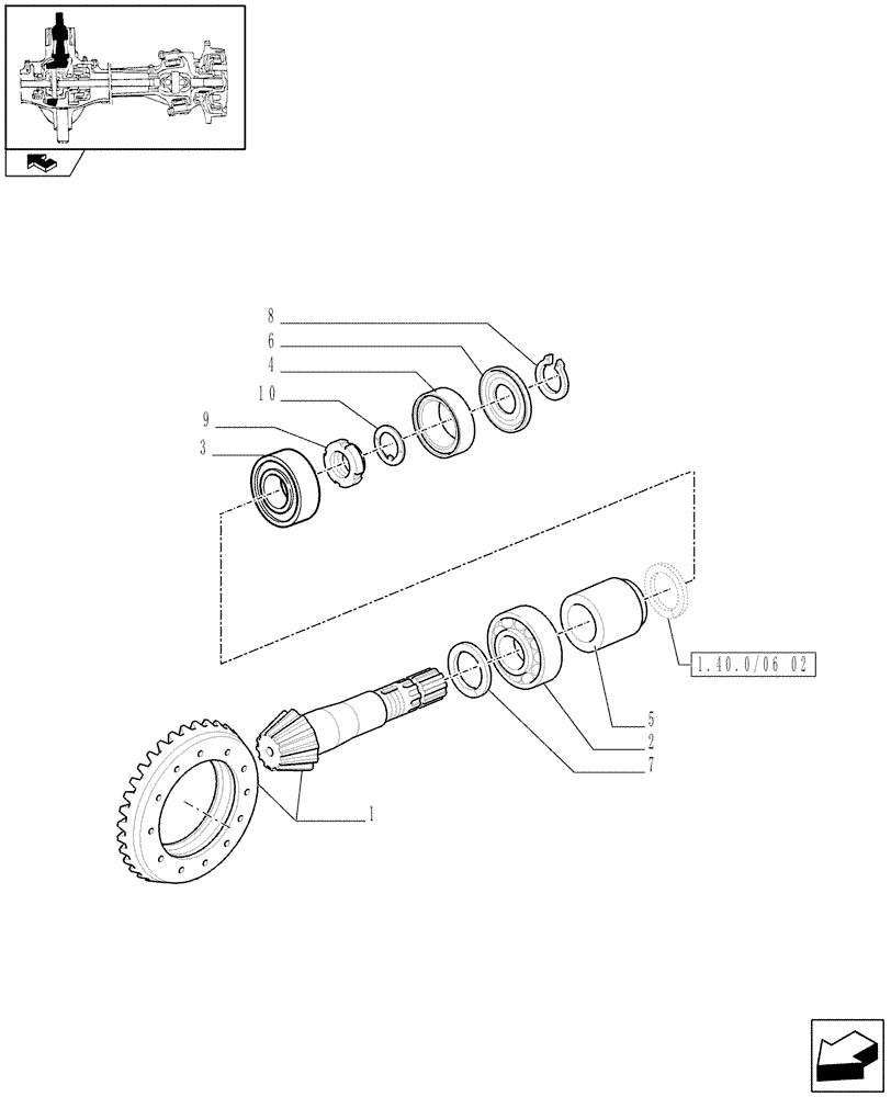 Схема запчастей Case IH PUMA 210 - (1.40.0/06[01]) - FRONT AXLE - BEVEL GEAR PAIR (04) - FRONT AXLE & STEERING