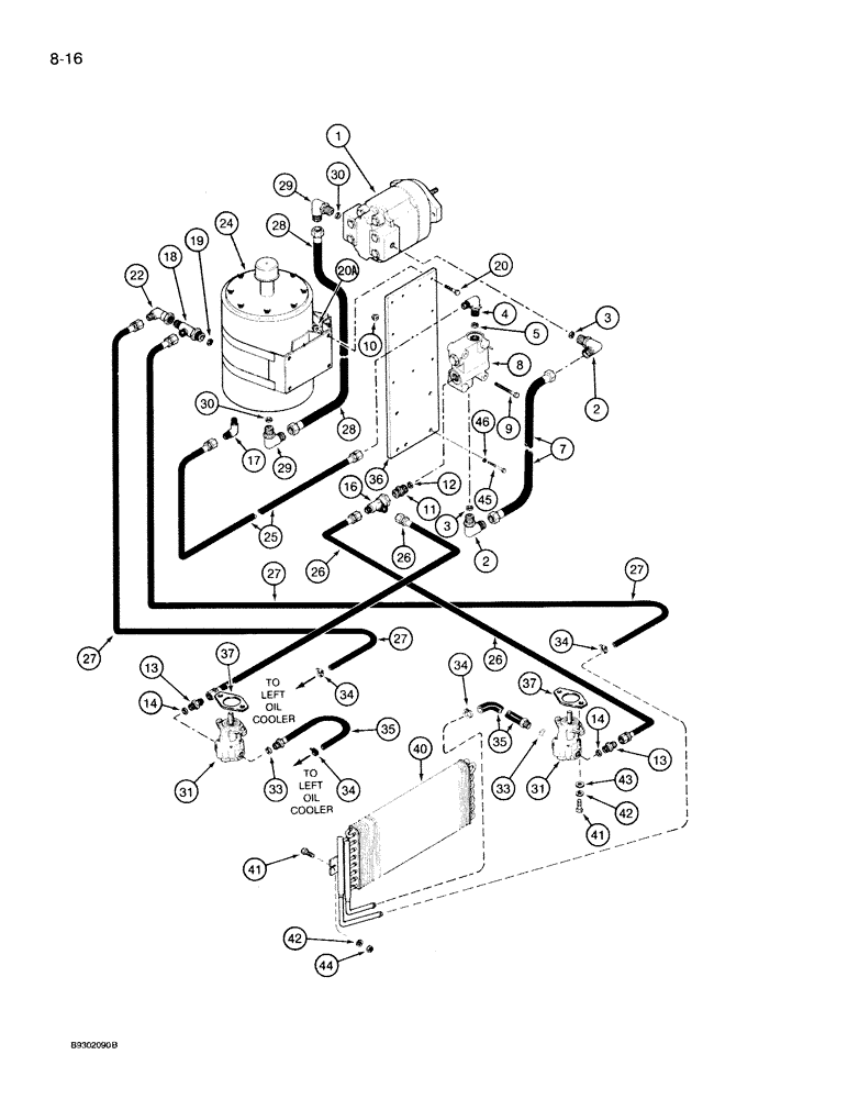 Схема запчастей Case IH 950 - (8-016) - BLOWER PUMP HYDRAULIC SYSTEM, 12 AND 16 ROW NARROW, FRONT FOLD (08) - HYDRAULICS