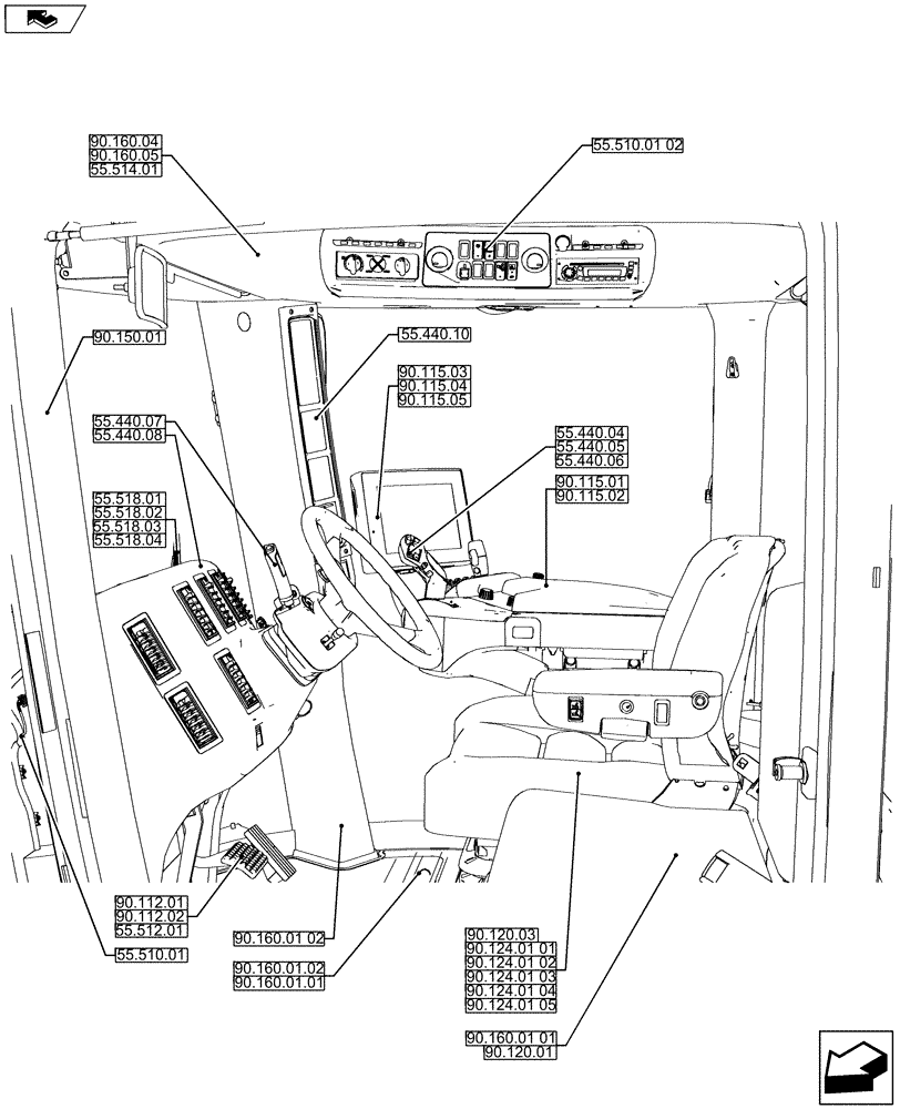 Схема запчастей Case IH STEIGER 450 - (90.000.00) - PICTORIAL INDEX - CAB (90) - PLATFORM, CAB, BODYWORK AND DECALS