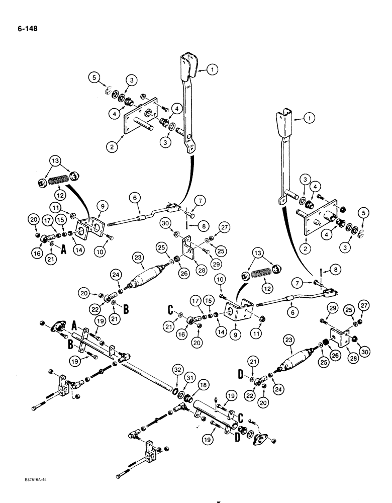 Схема запчастей Case IH 1818 - (6-148) - FORWARD AND REVERSE PUMP CONTROL LEVERS AND LINKAGE (06) - POWER TRAIN