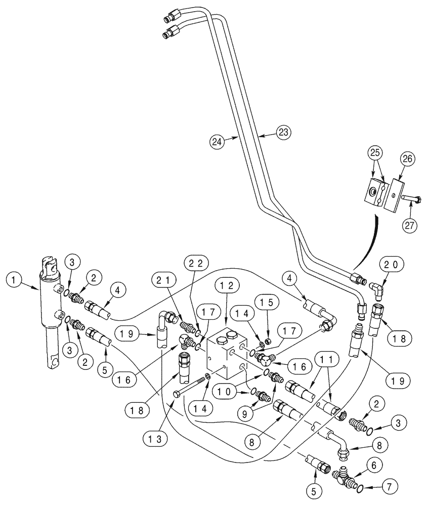 Схема запчастей Case IH 85XT - (08-14) - HYD COUPLER SYSTEM, HOSE MTG BRACKET TO CYLINDERS, N. AMERICAN JAF0352234-, EUROPEAN JAF0352715- (08) - HYDRAULICS