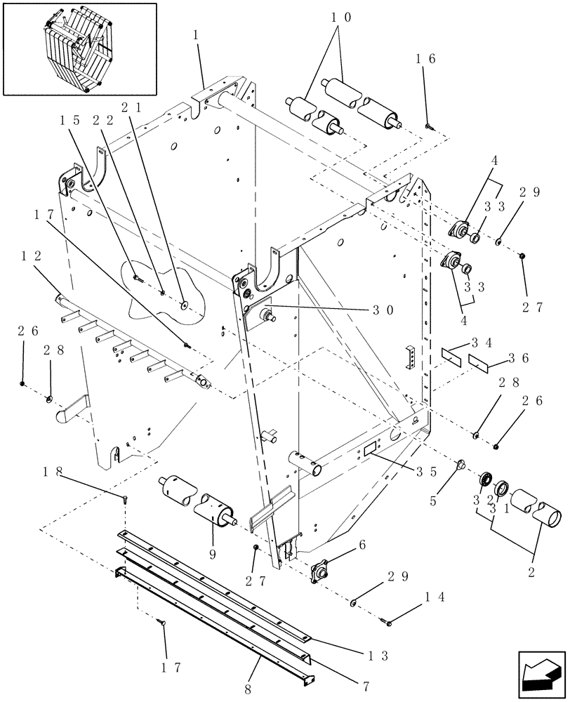 Схема запчастей Case IH RBX452 - (14.43) - TAILGATE & SMOOTH ROLLS (14) - BALE CHAMBER