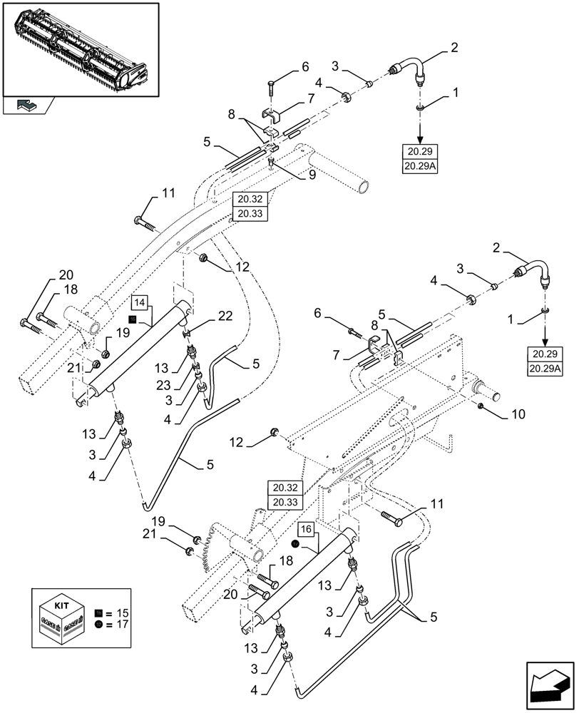 Схема запчастей Case IH 2030 - (20.31[01]) - HYDRAULIC HORIZONTAL REEL ADJUSTMENT (20) - HEADER