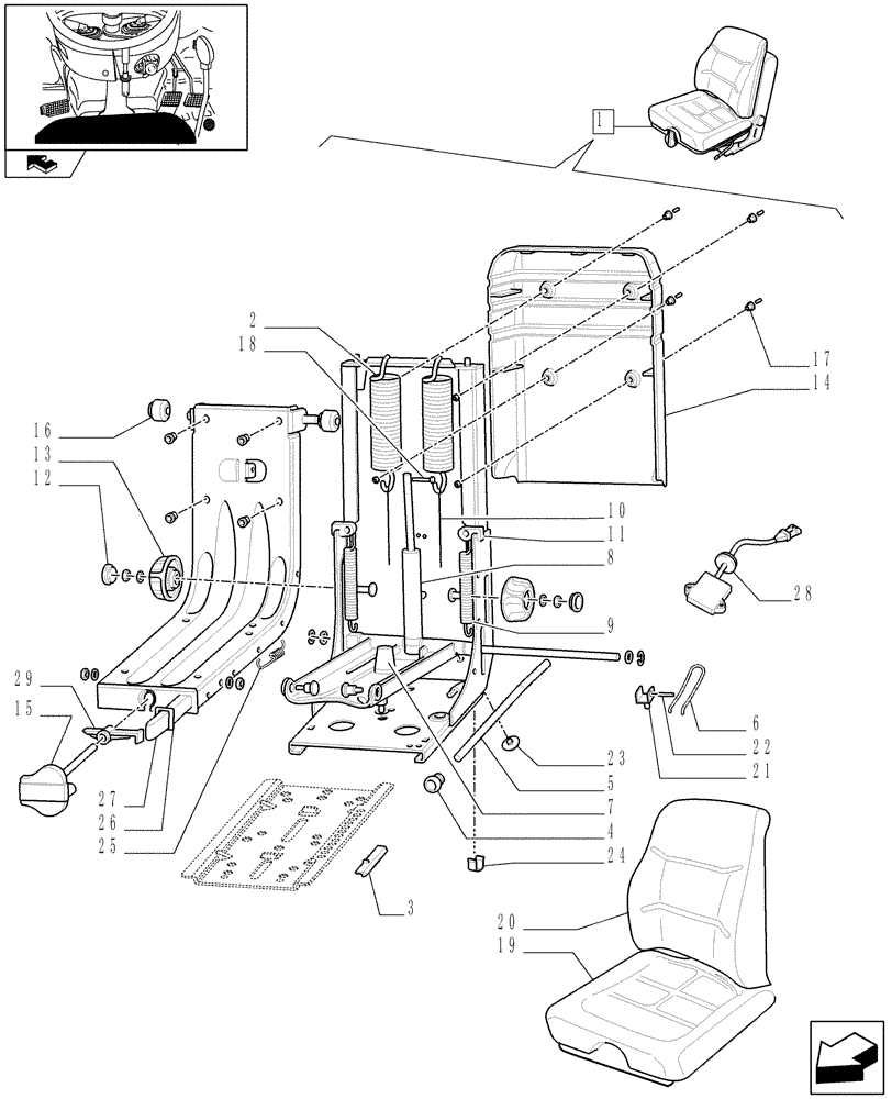 Схема запчастей Case IH FARMALL 65C - (1.92.85/03A) - VINYL SEAT WITH RETRACTABLE BELTS AND SAFETY SWITCH - BREAKDOWN (10) - OPERATORS PLATFORM/CAB
