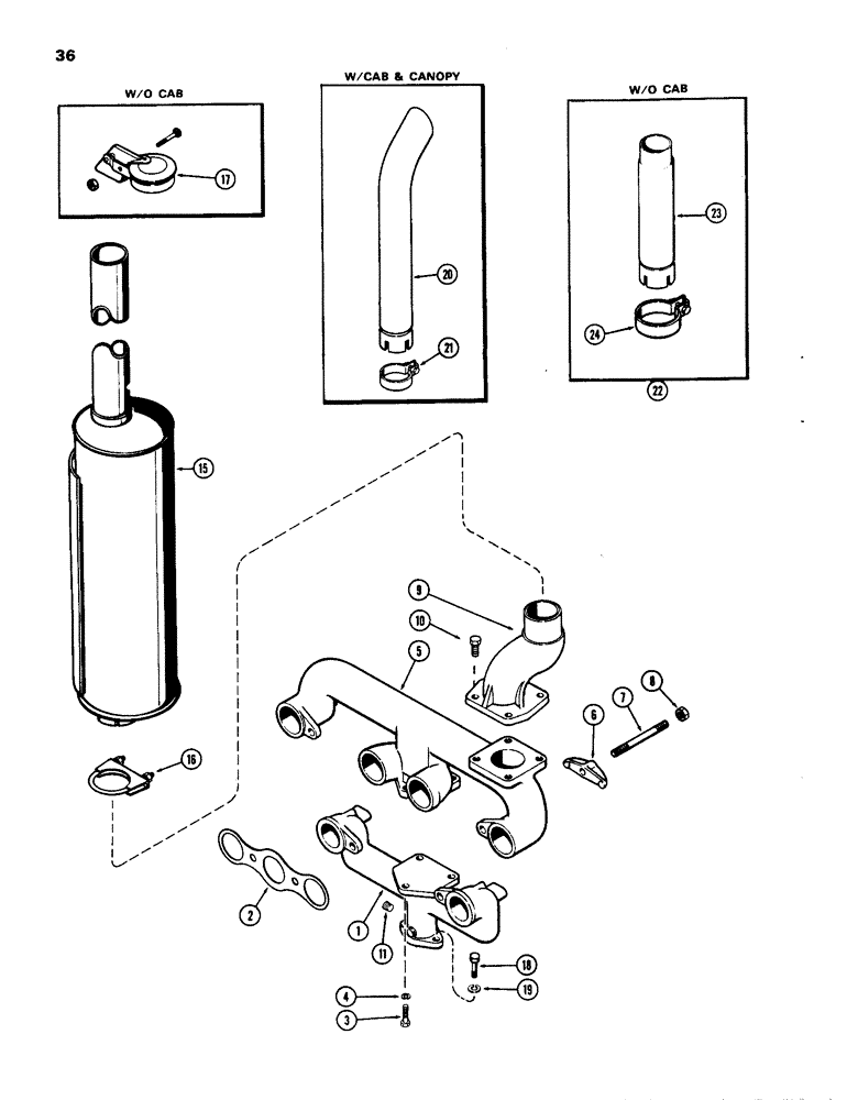 Схема запчастей Case IH 770 - (036) - MANIFOLD AND MUFFLER, (251B) SPARK IGNITION ENGINE (02) - ENGINE