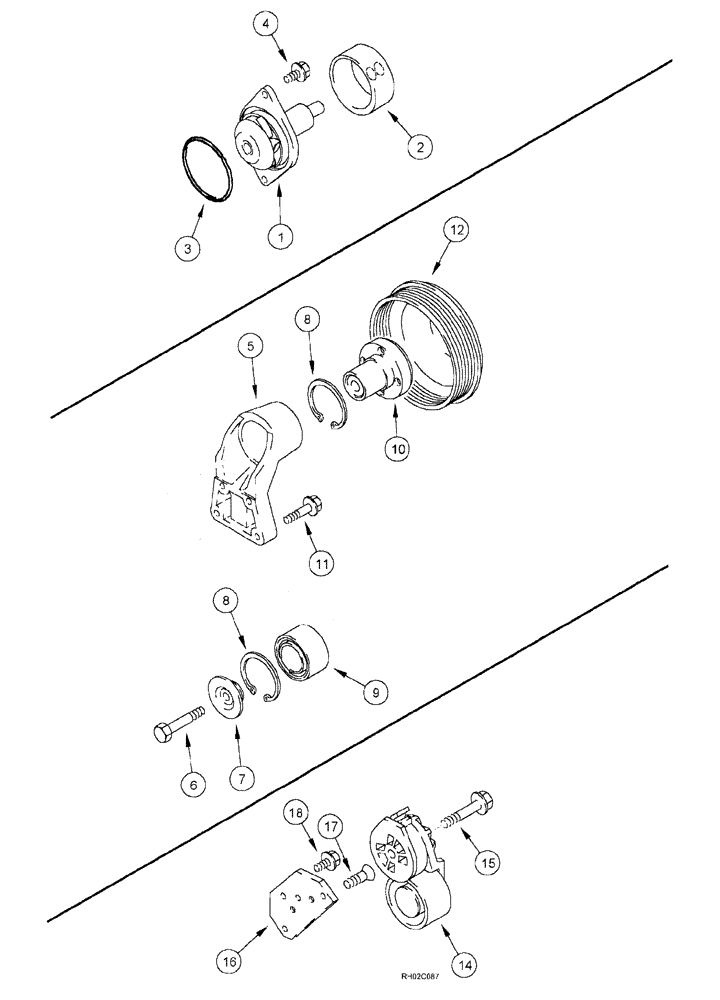 Схема запчастей Case IH SPX3185 - (03-010) - ENGINE - WATER PUMP, BELT TENSIONER AND FAN BELT (01) - ENGINE