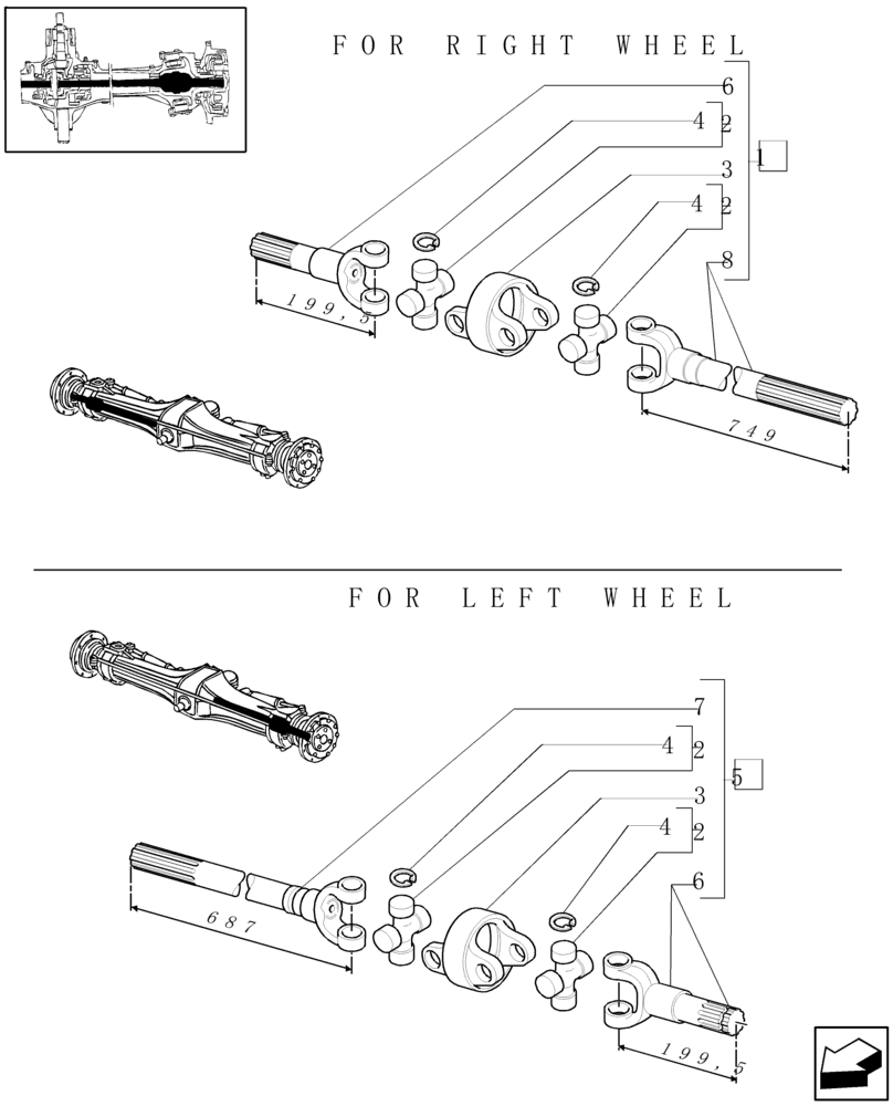 Схема запчастей Case IH MXM140 - (1.40.0/10A) - 4WD FRONT AXLE - AXLE-SHAFT ARTICULATED BREAKDOWN (04) - FRONT AXLE & STEERING