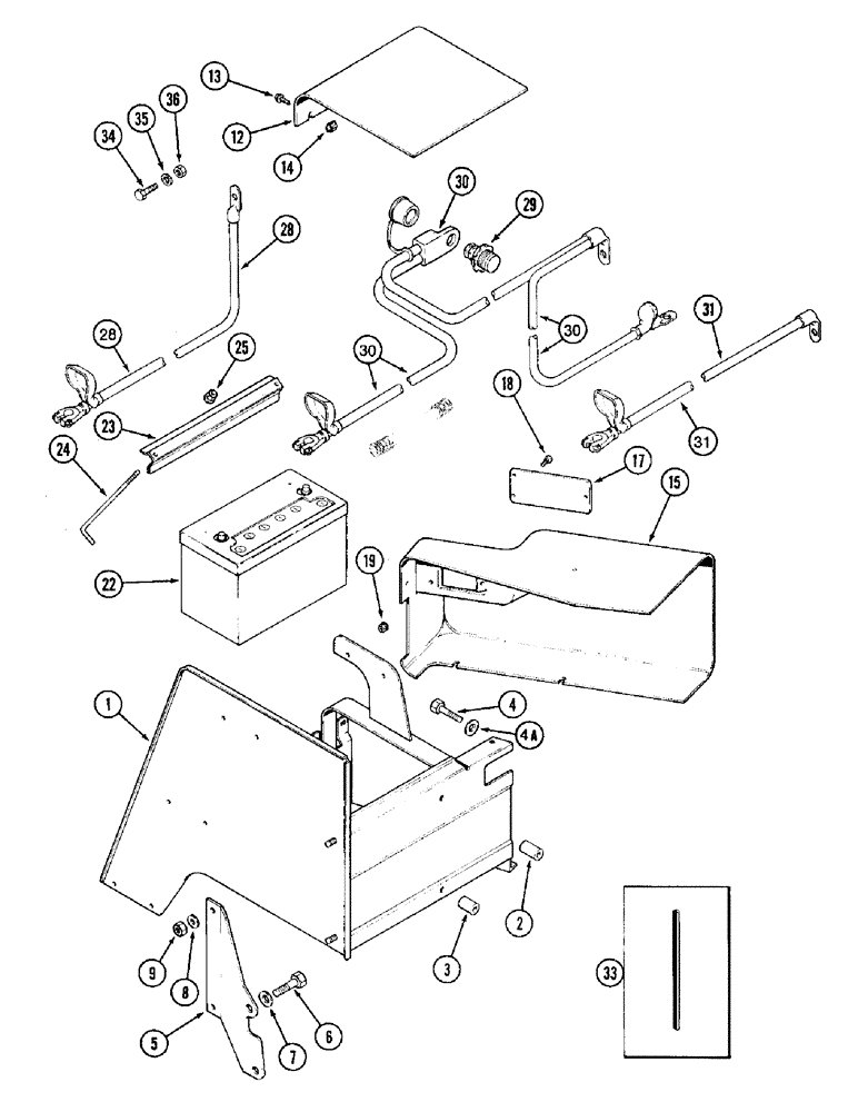 Схема запчастей Case IH 8950 - (4-028) - BATTERY, BATTERY BOX AND CABLES, PRIOR TO P.I.N. JJA0076314 (04) - ELECTRICAL SYSTEMS