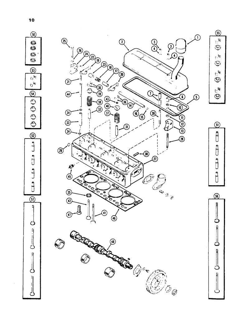 Схема запчастей Case IH 430 - (010) - CYLINDER HEAD ASSEMBLY, PRIOR TO S/N 8262800, 430 MODEL, 148B SPARK IGNITION ENGINE (02) - ENGINE