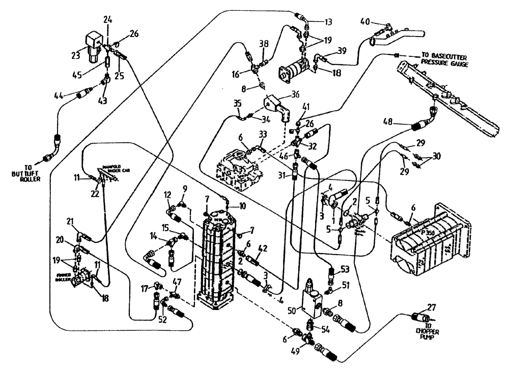 Схема запчастей Case IH 7700 - (B05[45A]) - HYDRAULIC CIRCUIT {FINNED ROLLER, LEG BASECUTTER} Hydraulic Components & Circuits