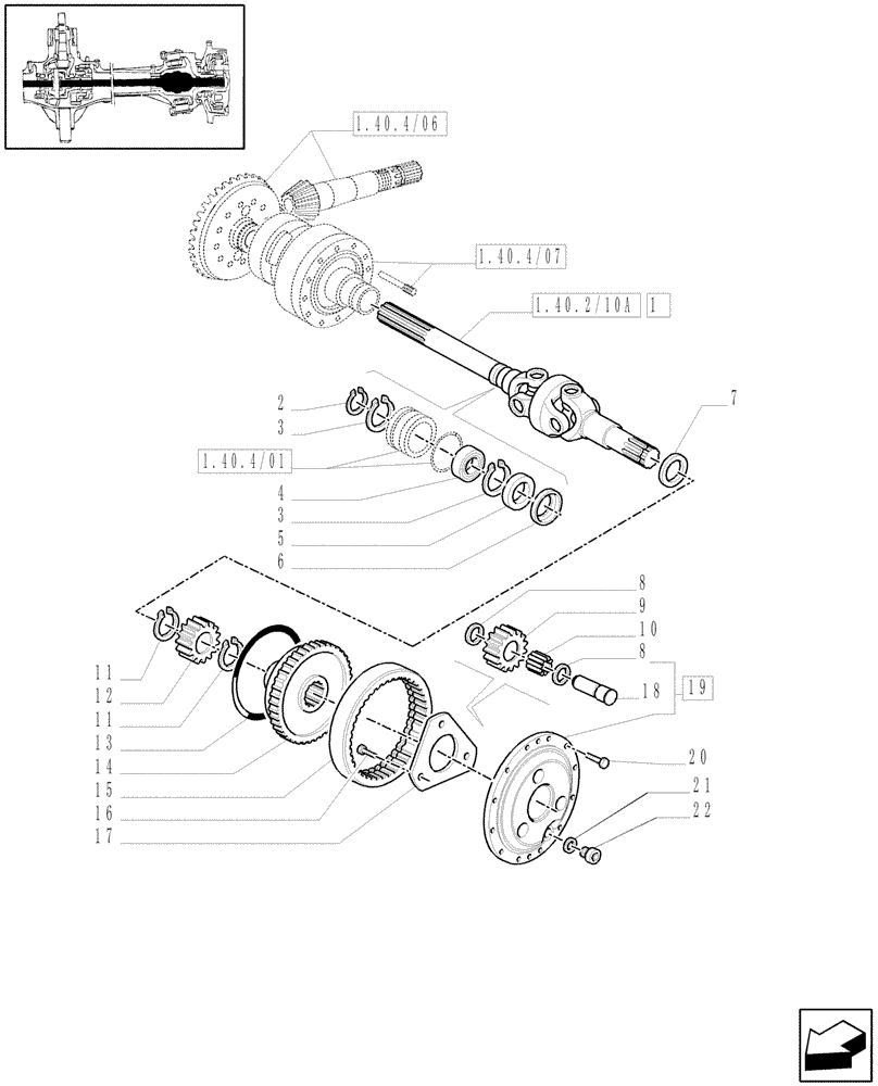 Схема запчастей Case IH MAXXUM 130 - (1.40. 4/10[01]) - (CL.3) SUSPENDED FRONT AXLE WITH DOG CLUTCH AND STEERING SENSOR - SHAFT AND GEAR TRAIN - C5954 (VAR.330414) (04) - FRONT AXLE & STEERING