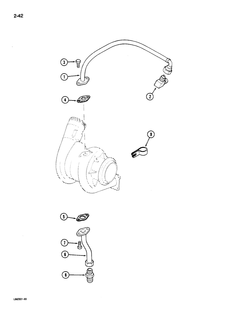 Схема запчастей Case IH STEIGER - (2-042) - TURBOCHARGER SYSTEM, L-10 ENGINE (02) - ENGINE