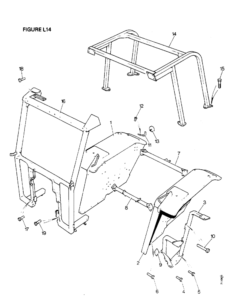 Схема запчастей Case IH 1412 - (L14-1) - CHASSIS, BONNET, FENDERS, SAFETY FRAME AND CAB, FENDERS ANDCAB FRAME (12) - CHASSIS