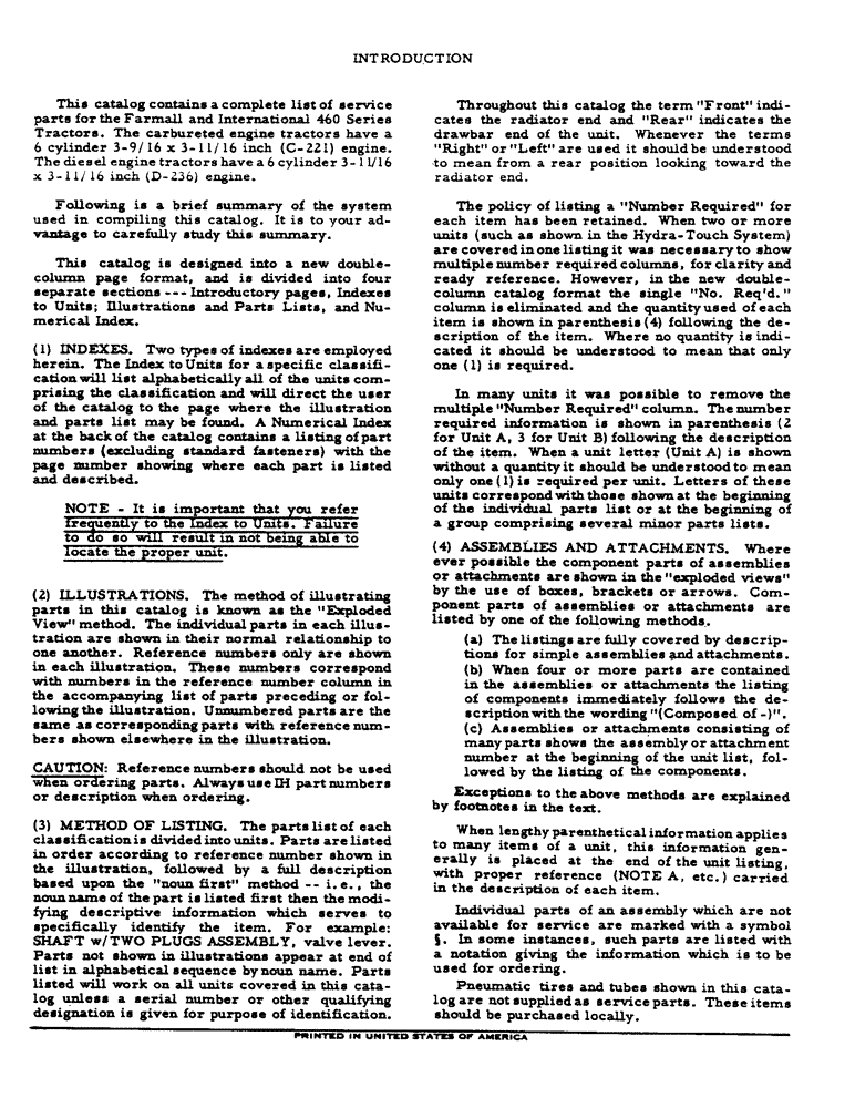 Схема запчастей Case IH 460 - (001) - INTRODUCTION (00) - GENERAL