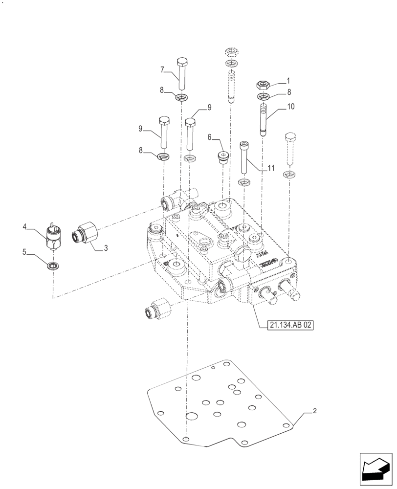 Схема запчастей Case IH FARMALL 110A - (21.134.AB[01]) - POWERSHUTTLE, VALVE (21) - TRANSMISSION