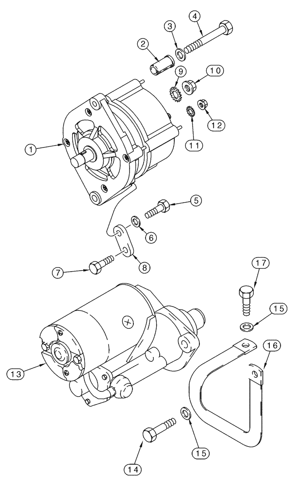 Схема запчастей Case IH 75XT - (04-03) - MOUNTING - STARTER AND ALTERNATOR (04) - ELECTRICAL SYSTEMS