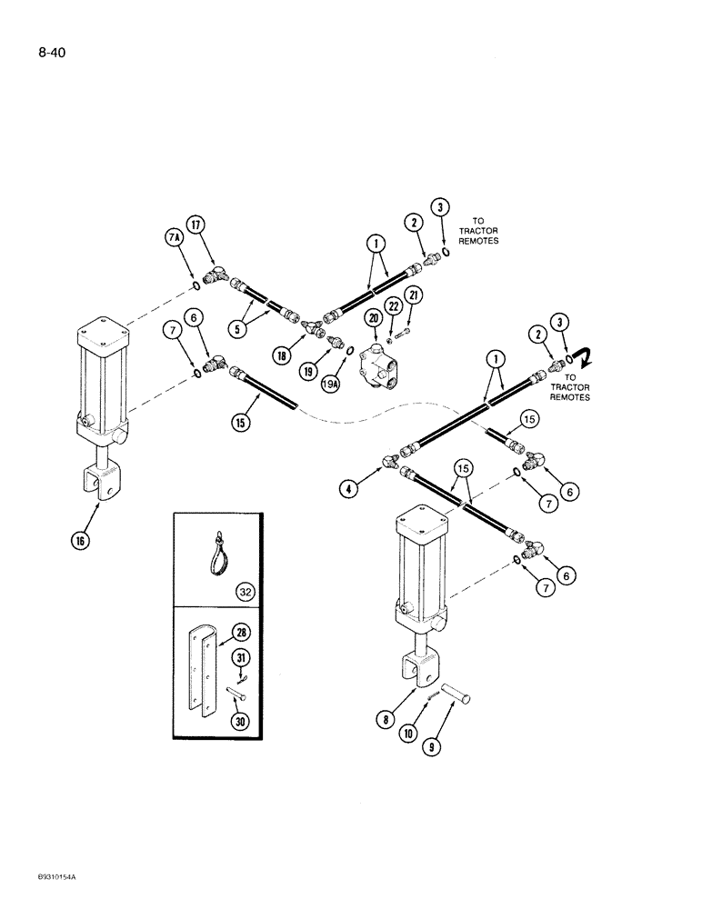 Схема запчастей Case IH 950 - (8-040) - CARRYING WHEEL HYDRAULIC SYSTEM, 4 AND 6 ROW NARROW, RIGID, 4 ROW WIDE, RIGID (08) - HYDRAULICS