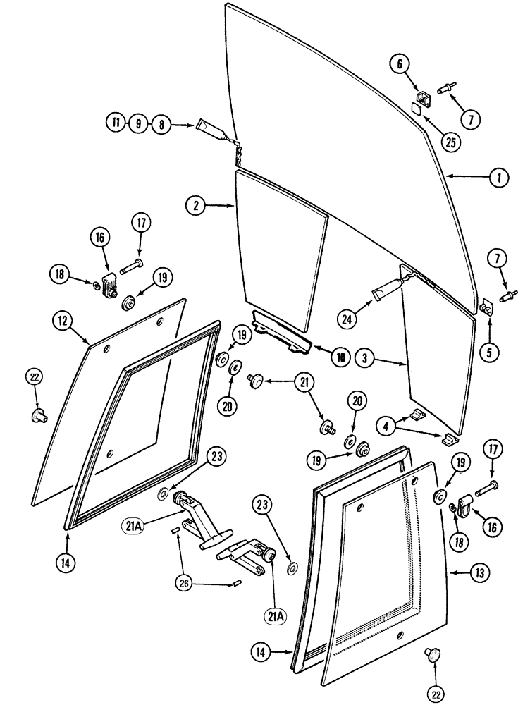 Схема запчастей Case IH 5150 - (9E-32) - WINDSHIELD AND SIDE GLASS (09) - CHASSIS/ATTACHMENTS