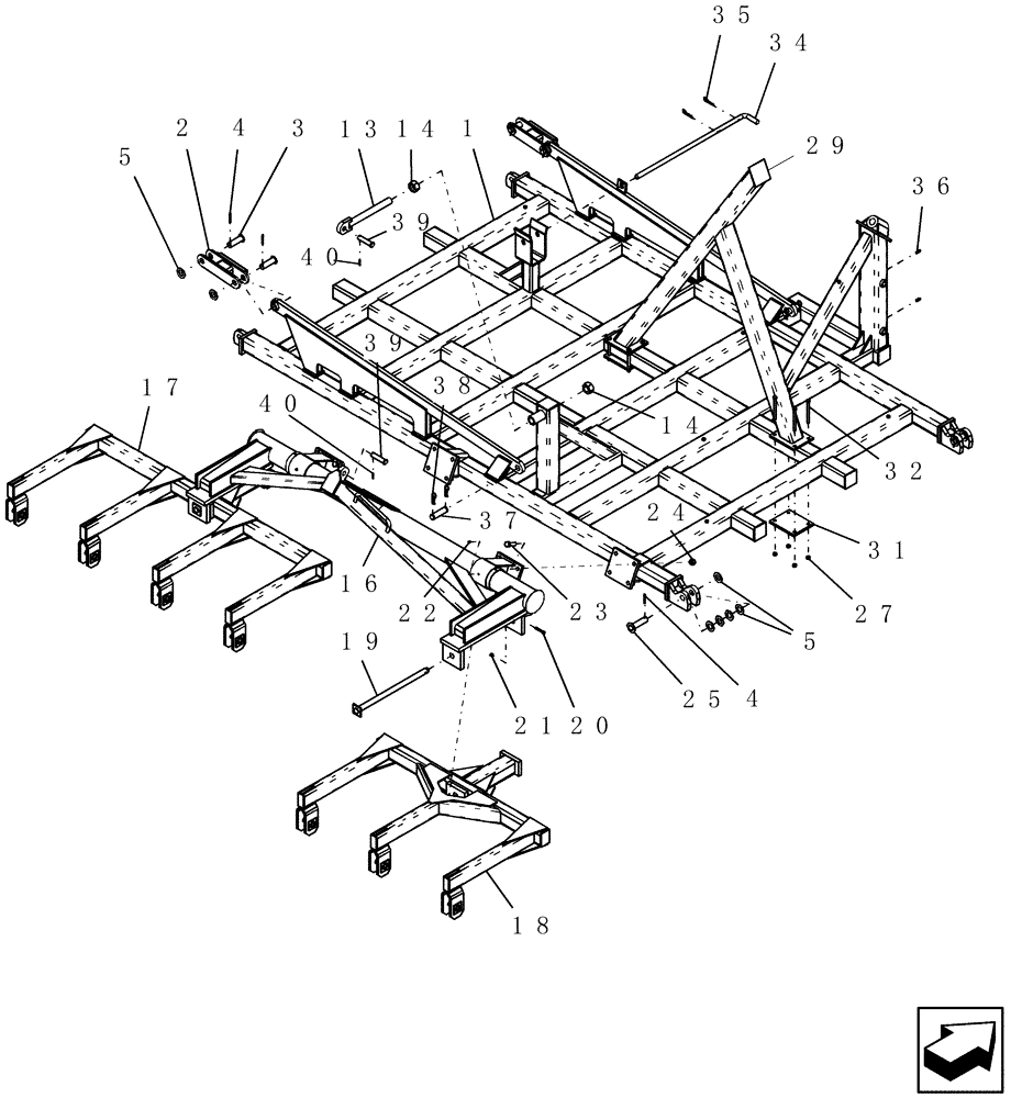Схема запчастей Case IH ATX - (09-38) - WING FRAME (INNER) WITH ROCKSHAFT & WHEEL GANGS, 6012 DRILL - 3 & 4 RANK (09) - CHASSIS