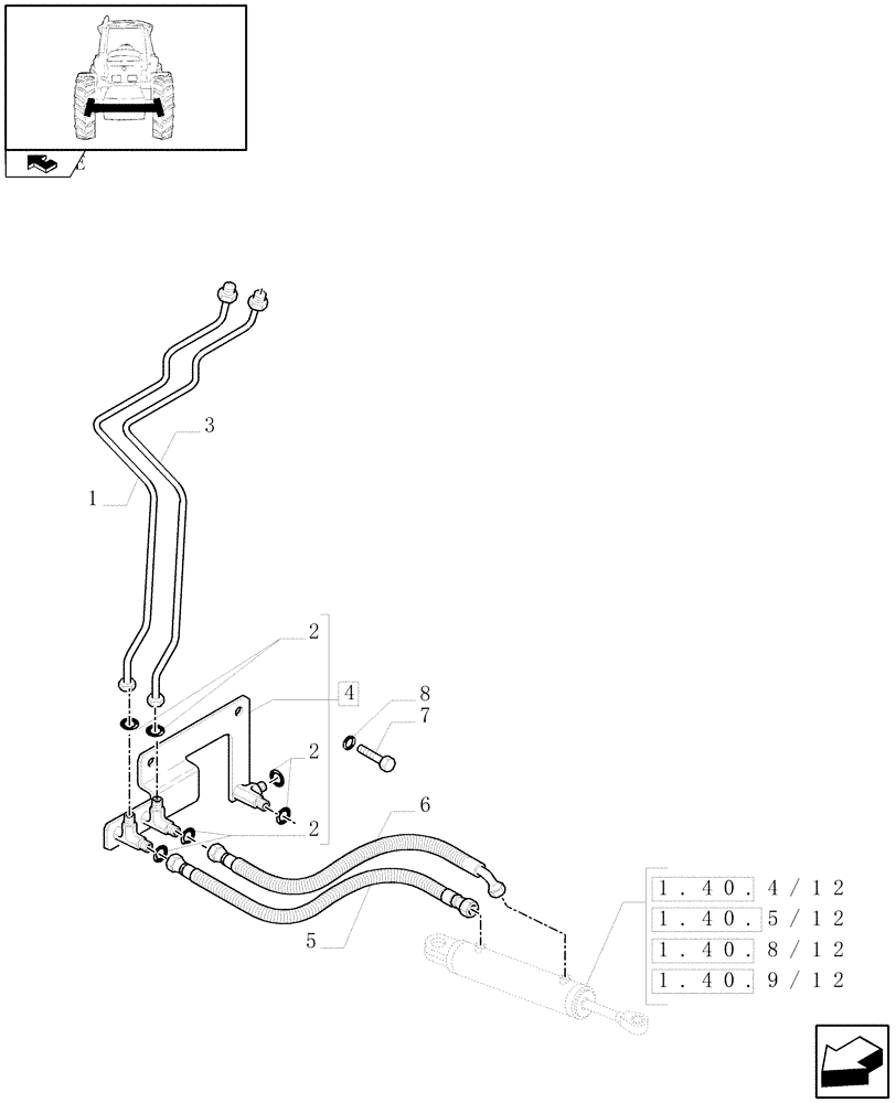 Схема запчастей Case IH PUMA 125 - (1.42.0/01) - 4WD SUSPENDED FRONT AXLE - STEERING CYLINDER PIPES AND POWER STEER. PIPES (VAR.330429-330430-330414-330427) (04) - FRONT AXLE & STEERING