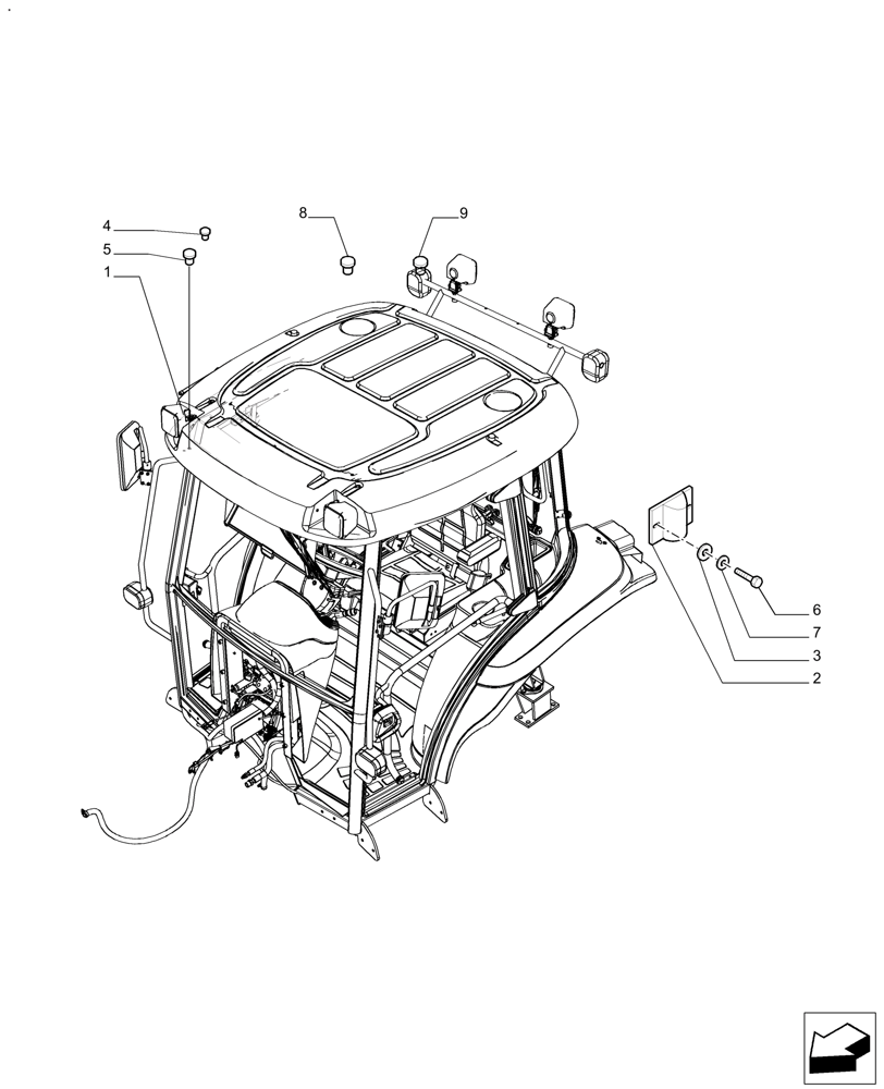 Схема запчастей Case IH FARMALL 110A - (90.150.AC) - CAB FRAME (90) - PLATFORM, CAB, BODYWORK AND DECALS