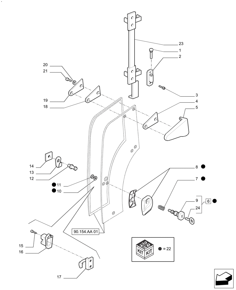 Схема запчастей Case IH FARMALL 110A - (90.154.AA[02]) - CAB DOOR (90) - PLATFORM, CAB, BODYWORK AND DECALS