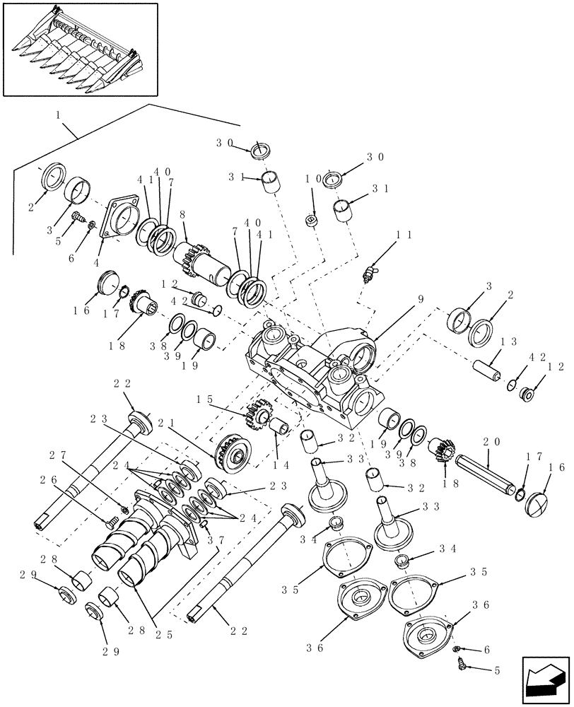 Схема запчастей Case IH 2412-30 - (20.13.05A) - ROW UNIT GEARBOX SUBASSEMBLY (58) - ATTACHMENTS/HEADERS