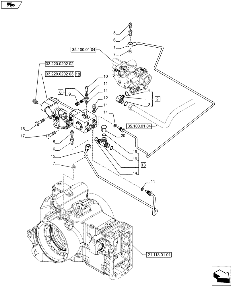 Схема запчастей Case IH PUMA 200 - (33.220.0202[01]) - HYDRAULIC TRAILER BRAKE (ITALY) - BRAKING SYSTEM (VAR.743979 / 720418) (33) - BRAKES & CONTROLS