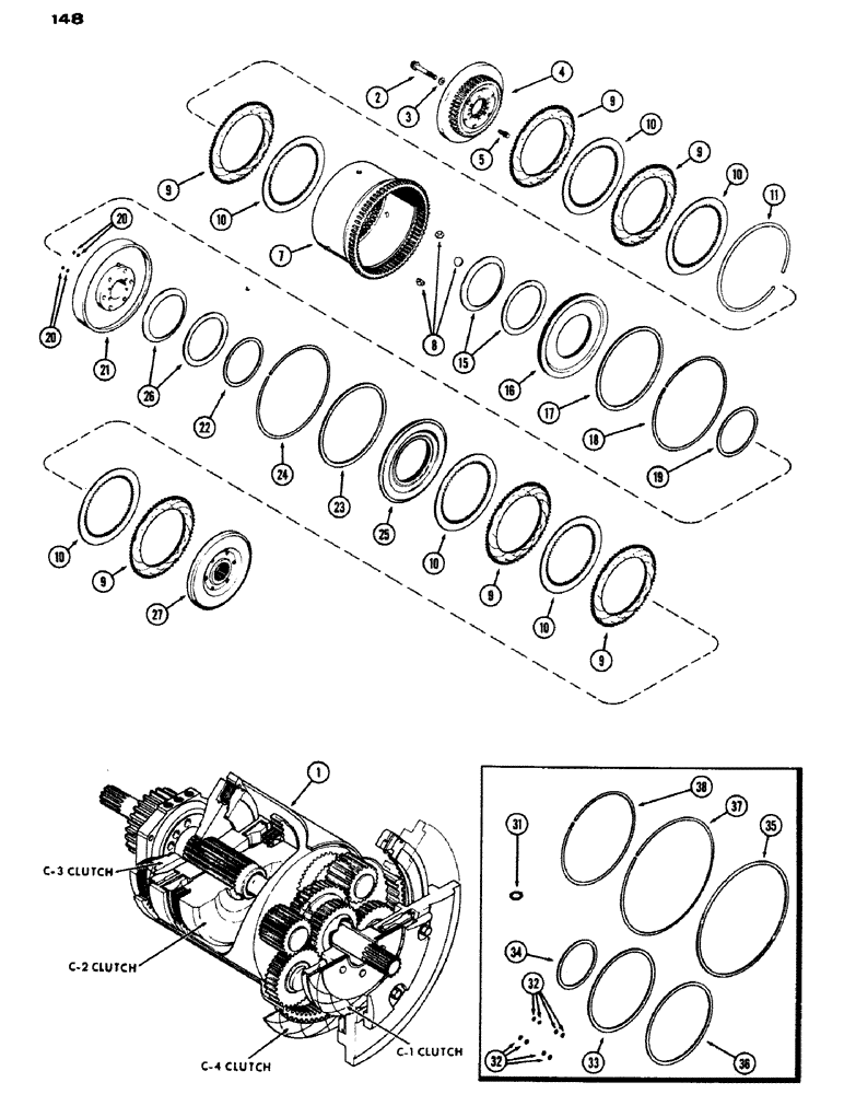 Схема запчастей Case IH 970 - (148) - C-2 AND C-3 CLUTCH PACK, POWER SHIFT (06) - POWER TRAIN