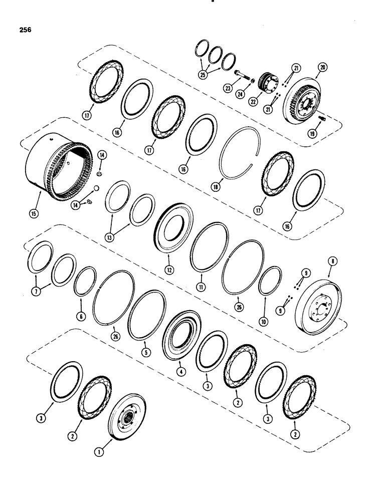 Схема запчастей Case IH 1070 - (0256) - CLUTCH, C-2 AND C-3, POWER SHIFT, USED PRIOR TO TRANSMISSION SERIAL NUMBER 10063614 (06) - POWER TRAIN