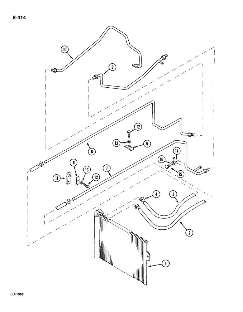 Схема запчастей Case IH 585 - (8-414) - OIL COOLER, SYNCHROMESH DRIVE, TRACTOR WITHOUT CAB, P.I.N. 18001 AND AFTER (08) - HYDRAULICS