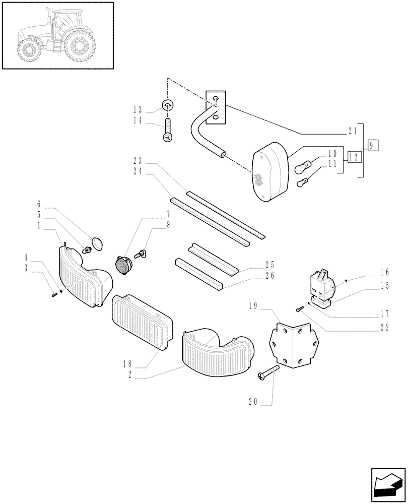 Схема запчастей Case IH PUMA 195 - (1.75.6[01]) - HEADLAMPS - INDICATORS (06) - ELECTRICAL SYSTEMS