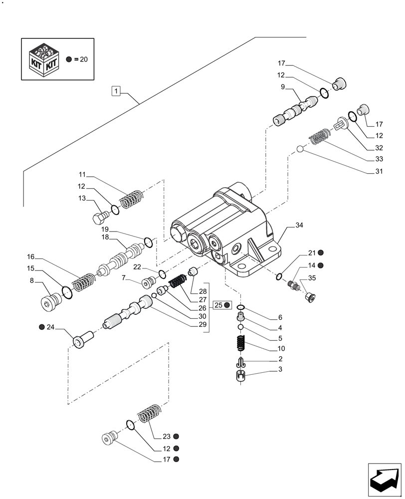 Схема запчастей Case IH FARMALL 110A - (35.204.BP[01]) - HYDRAULIC LIFT UNLOAD VALVE (PRIORITY) ASSEMBLY (35) - HYDRAULIC SYSTEMS