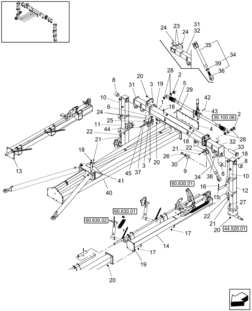 Схема запчастей Case IH WRX301 - (39.100.05[01]) - FRAME, REAR, 12 WHEEL RAKES (39) - FRAMES AND BALLASTING