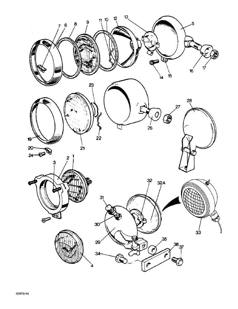 Схема запчастей Case IH 1210 - (4-20) - HEADLAMPS AND REAR FLOODLAMPS (04) - ELECTRICAL SYSTEMS