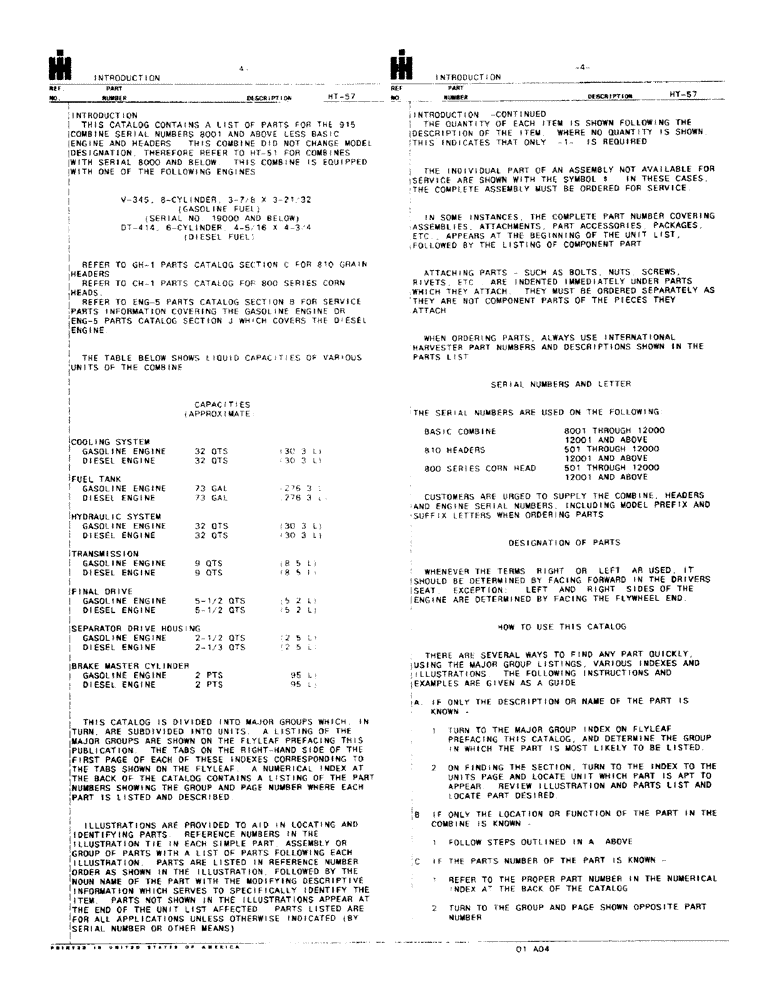 Схема запчастей Case IH 915 - (00-4) - INTRODUCTION - FLUID CAPACITIES & SERIAL NUMBER LOCATIONS (00) - GENERAL