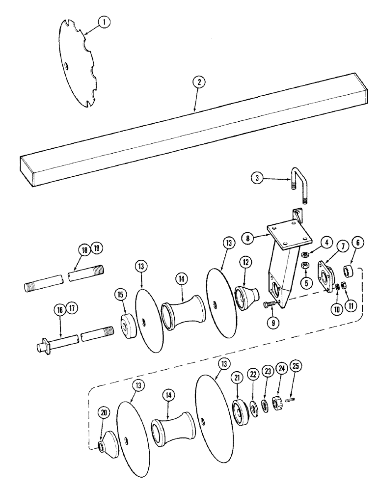 Схема запчастей Case IH RPW - (132) - REAR GANG - 9 INCH (228.6 MM) SPACING, 14 FOOT (4.3 M) CUT 