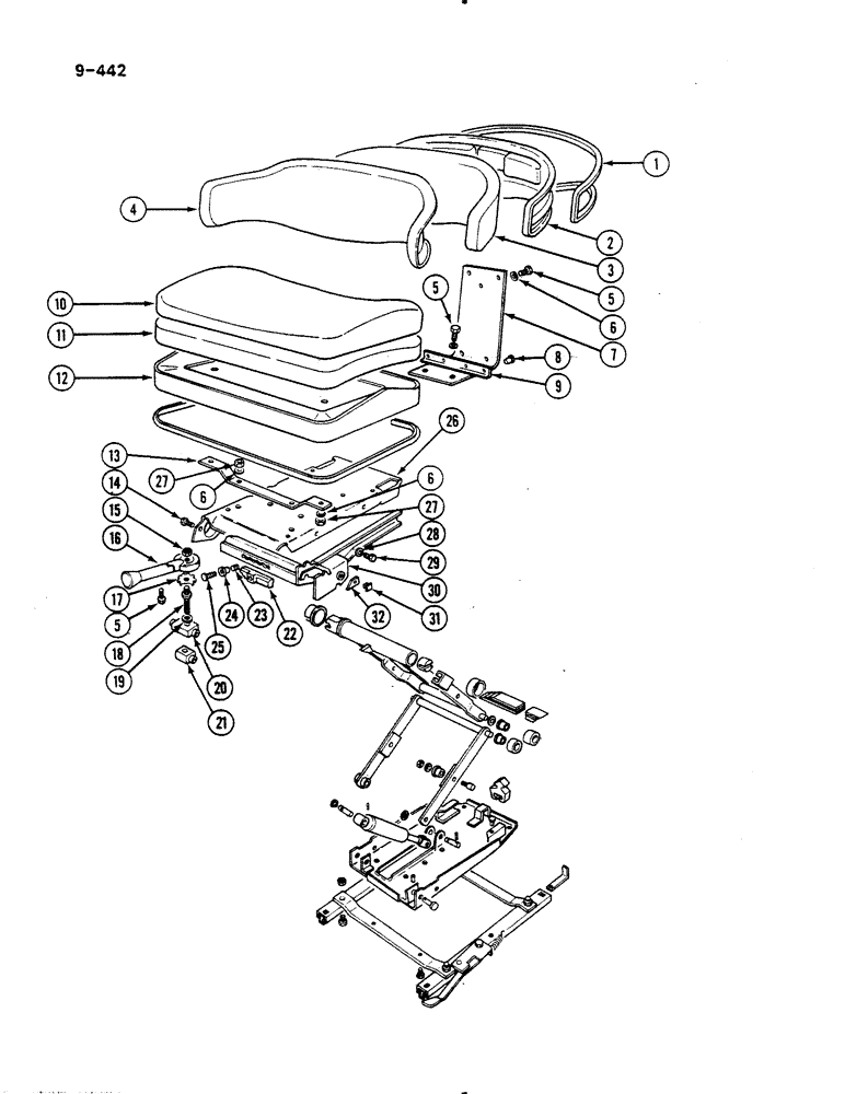 Схема запчастей Case IH 485 - (9-442) - SUSPENSION SEAT, DELUXE, BOSTROM, WITH BEFORE AND AFTER HEIGHT ADJUSTMENT, BOSTROM (09) - CHASSIS/ATTACHMENTS