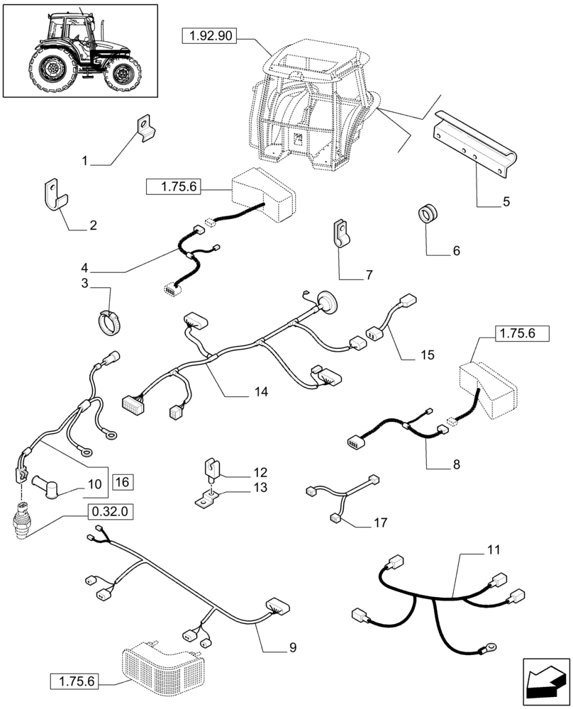 Схема запчастей Case IH JX95 - (1.75.4[02A]) - AUXILIARY CABLESV - D6660 (06) - ELECTRICAL SYSTEMS